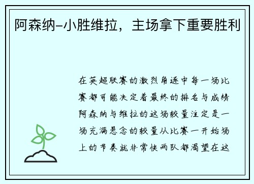 阿森纳-小胜维拉，主场拿下重要胜利