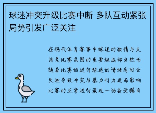 球迷冲突升级比赛中断 多队互动紧张局势引发广泛关注